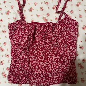 red floral top